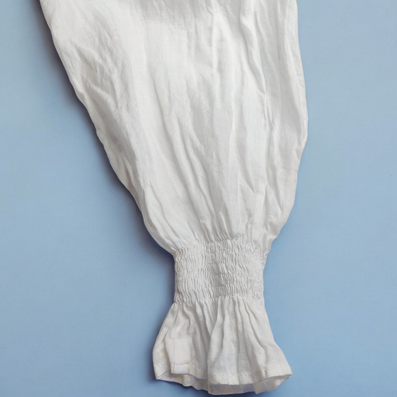 Faithfull the Brand Savita Smocked Linen Puff Sleeve Open Back Top White Small - Picture 8 of 14